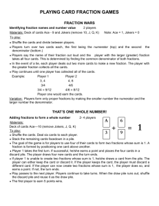 Fraction Games with playing cards