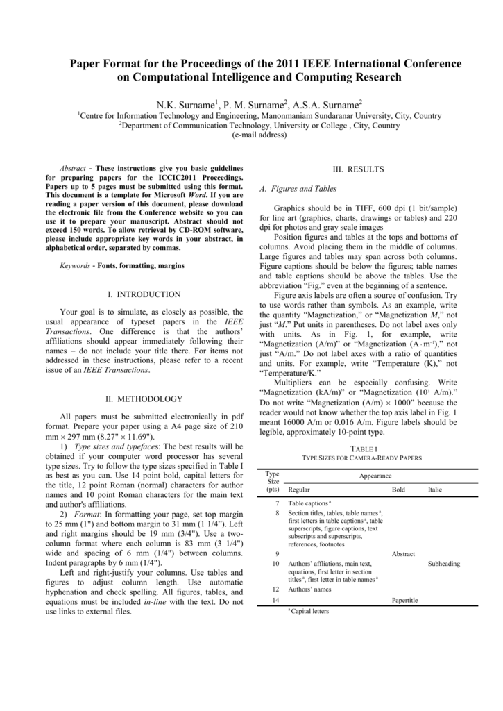 Ieee Format Template