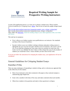 General Guidelines for Critiquing Student Essays