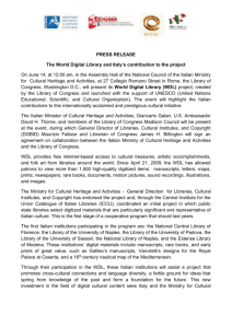 PRESS RELEASE The World Digital Library and Italy`s contribution