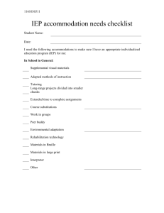 IEP accommodation needs checklist activity
