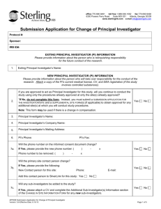 Submission Application for Change of Principal Investigator