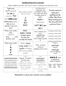 Spelling Homework Activities with Parent letter attached