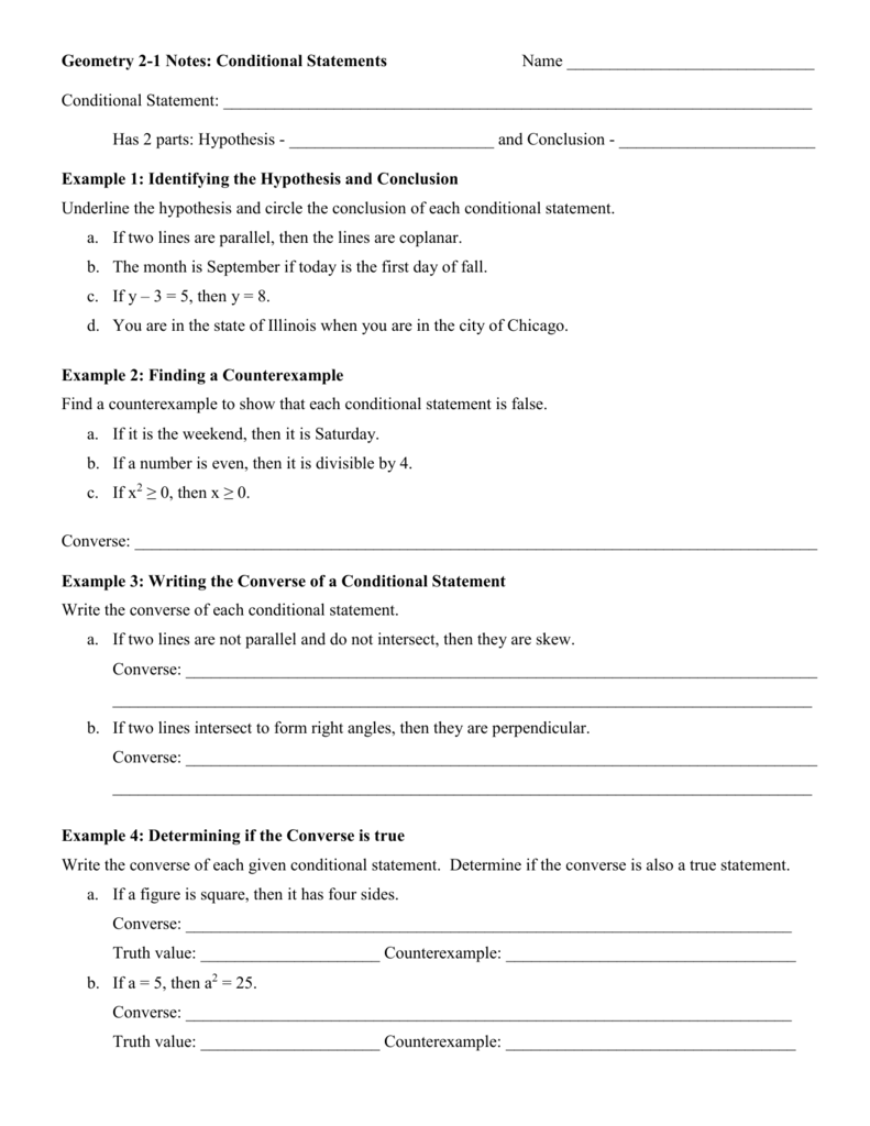 Geometry 5-5 Notes: Conditional  Statements For Conditional Statement Worksheet Geometry