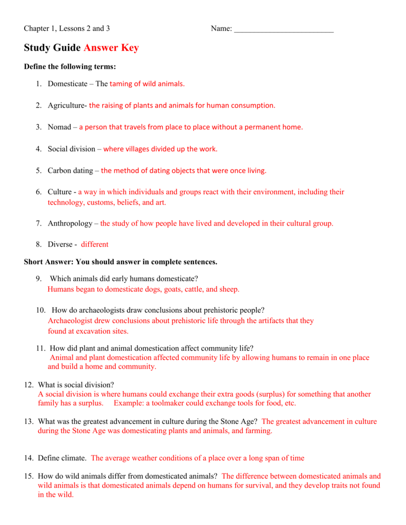 Chapter 1 Lessons 2 And 3 Name Study Guide Answer Key Define