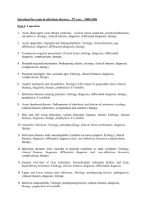 Questions for exam in infectious diseases – 5th year – 2001/2002