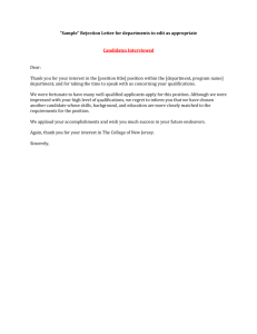 rejection letter to interviewed applicants