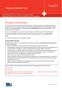 Department of Health Poisons Control Plan A Poisons Control Plan