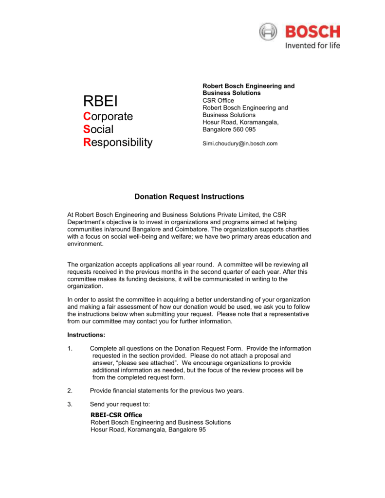Csr Application Form For Ngos Bosch Engineering And Business