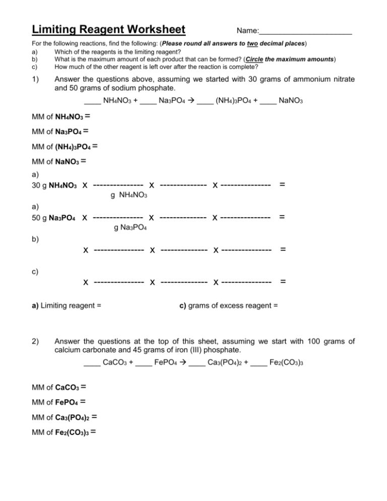 Limiting Reagent Worksheet 1 Answers trends today