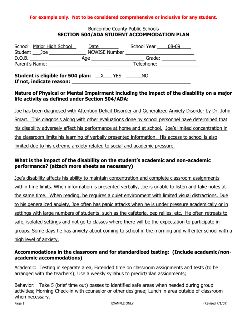 accommodations in 504 plan