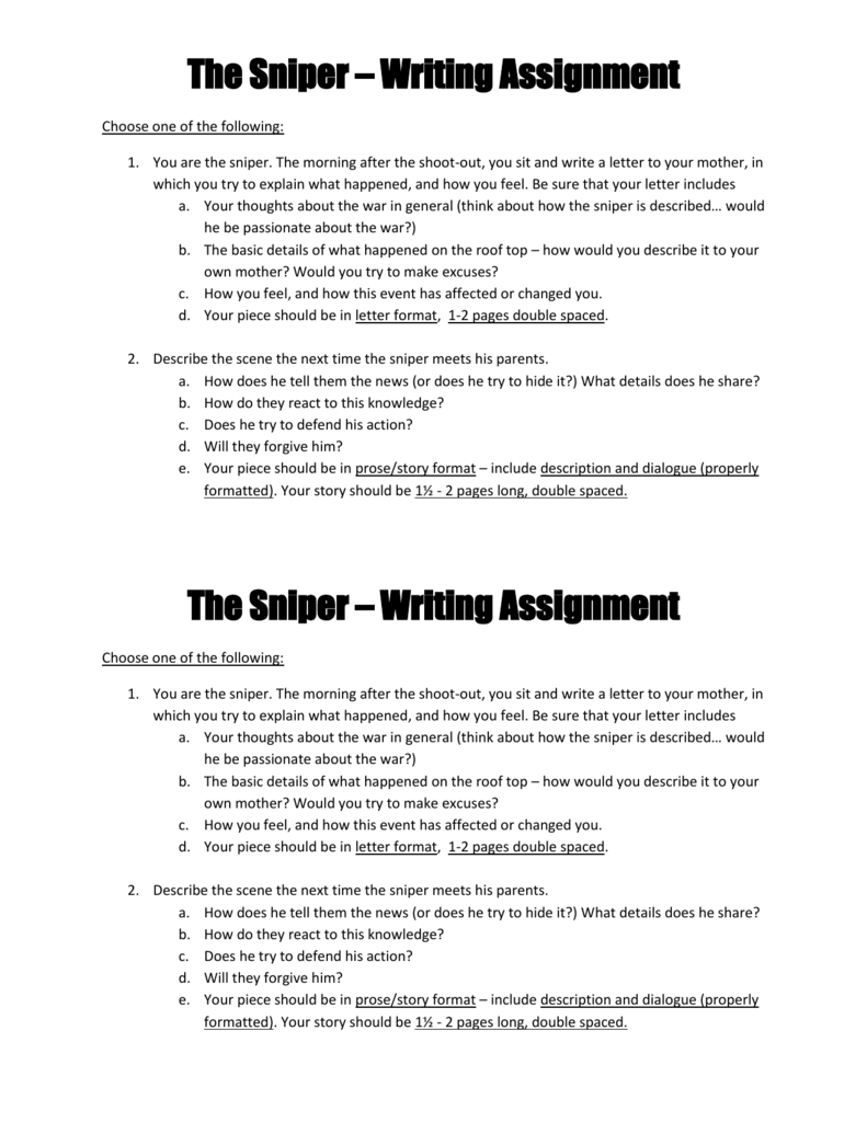 the sniper letter writing assignment