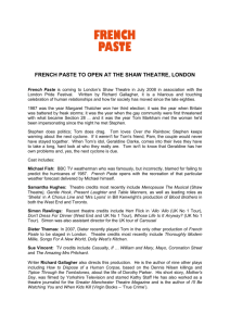 FRENCH PASTE TO OPEN AT THE SHAW THEATRE, LONDON