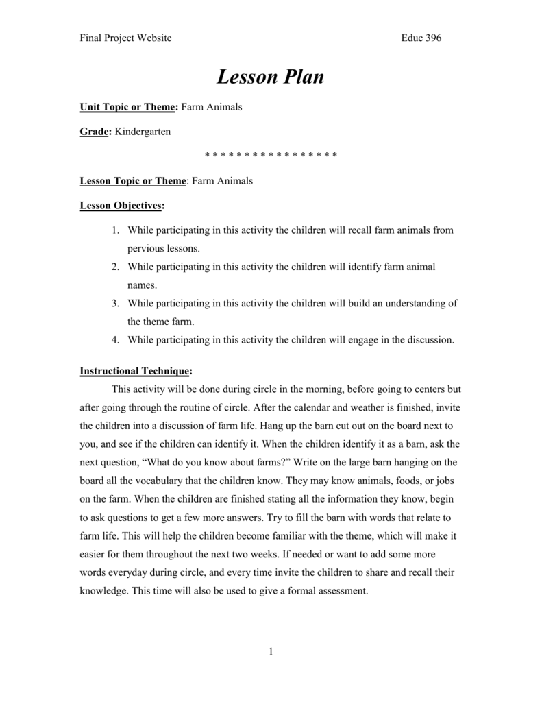 Lesson Plan Outline - Westfield State University