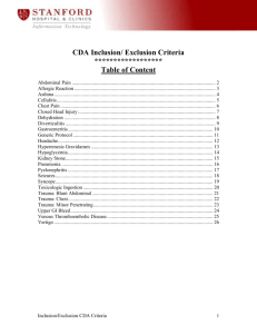 CDA Inclusion/ Exclusion Criteria