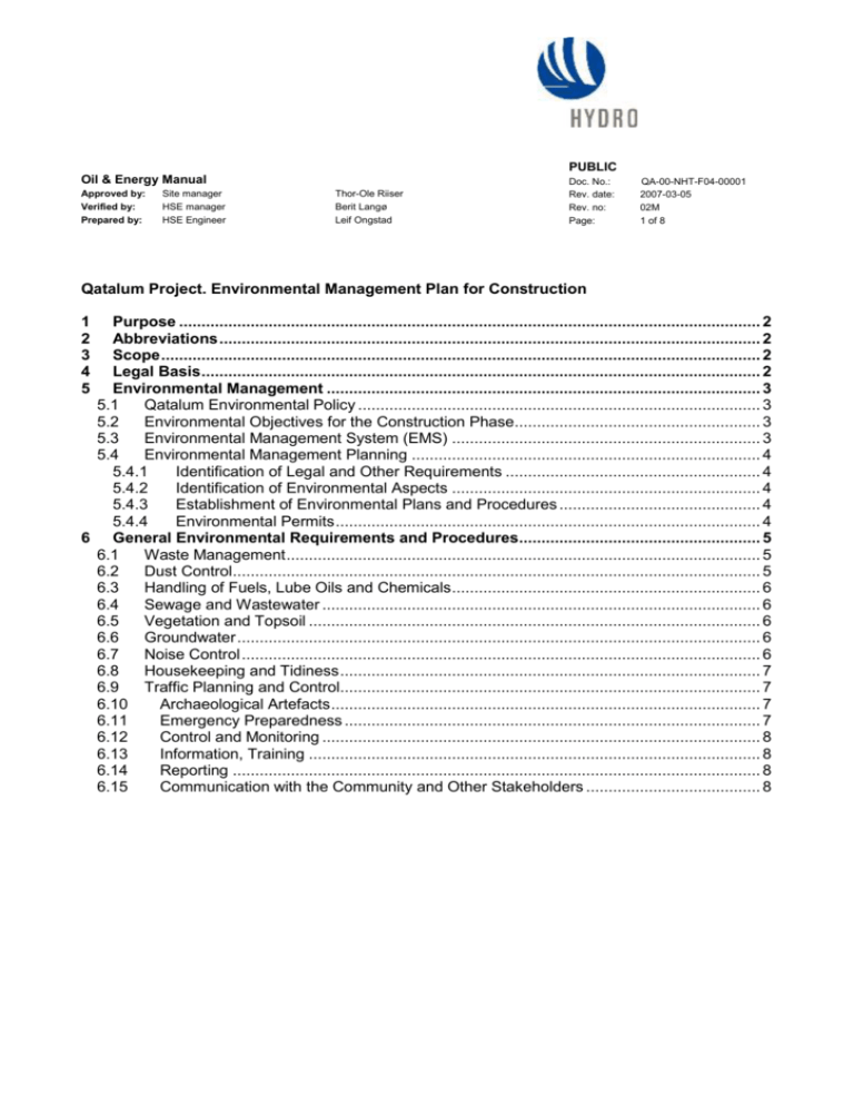 Environmental Management Plan Report