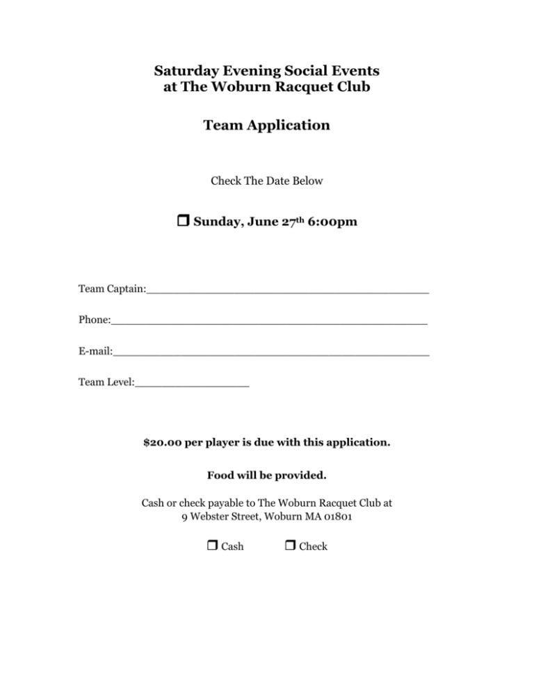 Saturday Evening Social Events