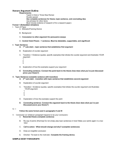 Argument outline, sample paragraph, templates for arguments