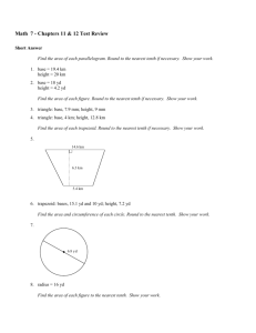 Math 7 - Chapters 11 & 12 Test Review Short Answer Find the area