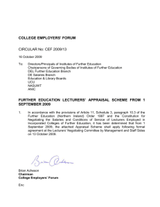 NI FE lecturers` appraisal scheme, Sep 09