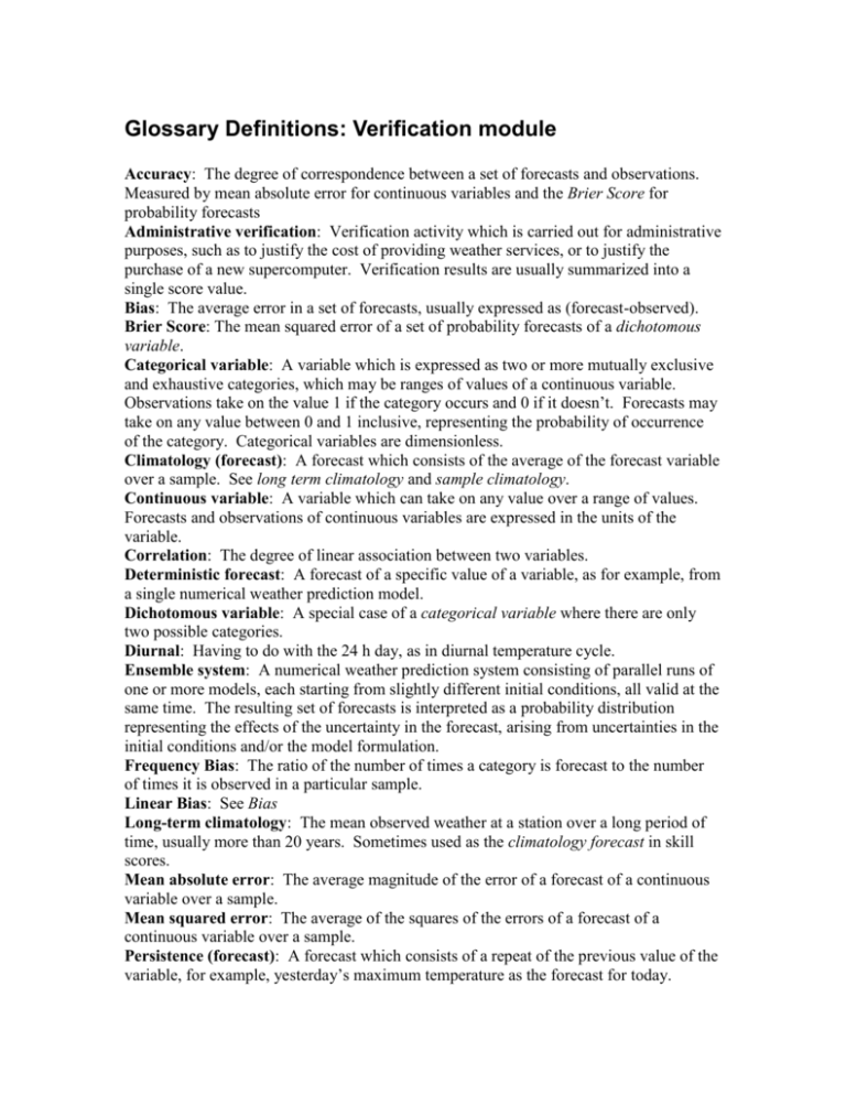 Glossary Definitions: Verification module