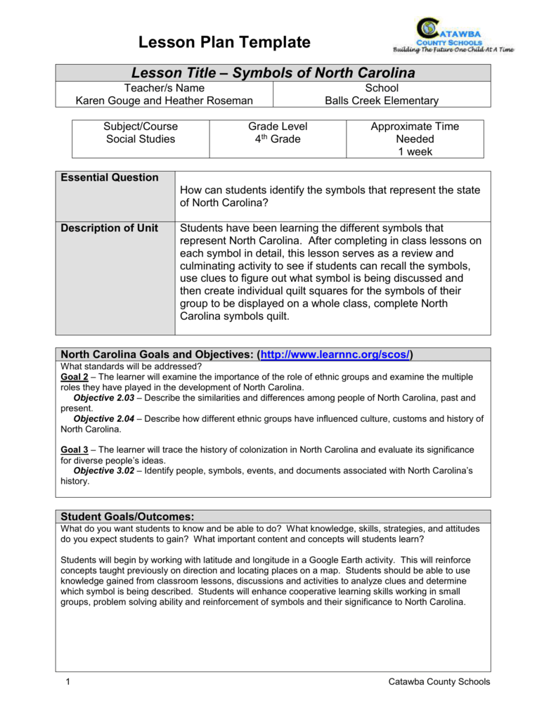 Lesson Plan Template Catawba County Schools