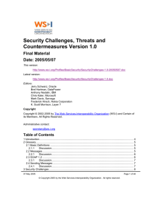 WS Basic Security Profile WG Security Challenges, Threats - WS-I