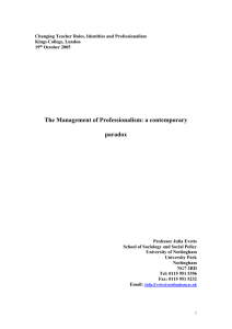 The Management of Professionalism: a contemporary paradox