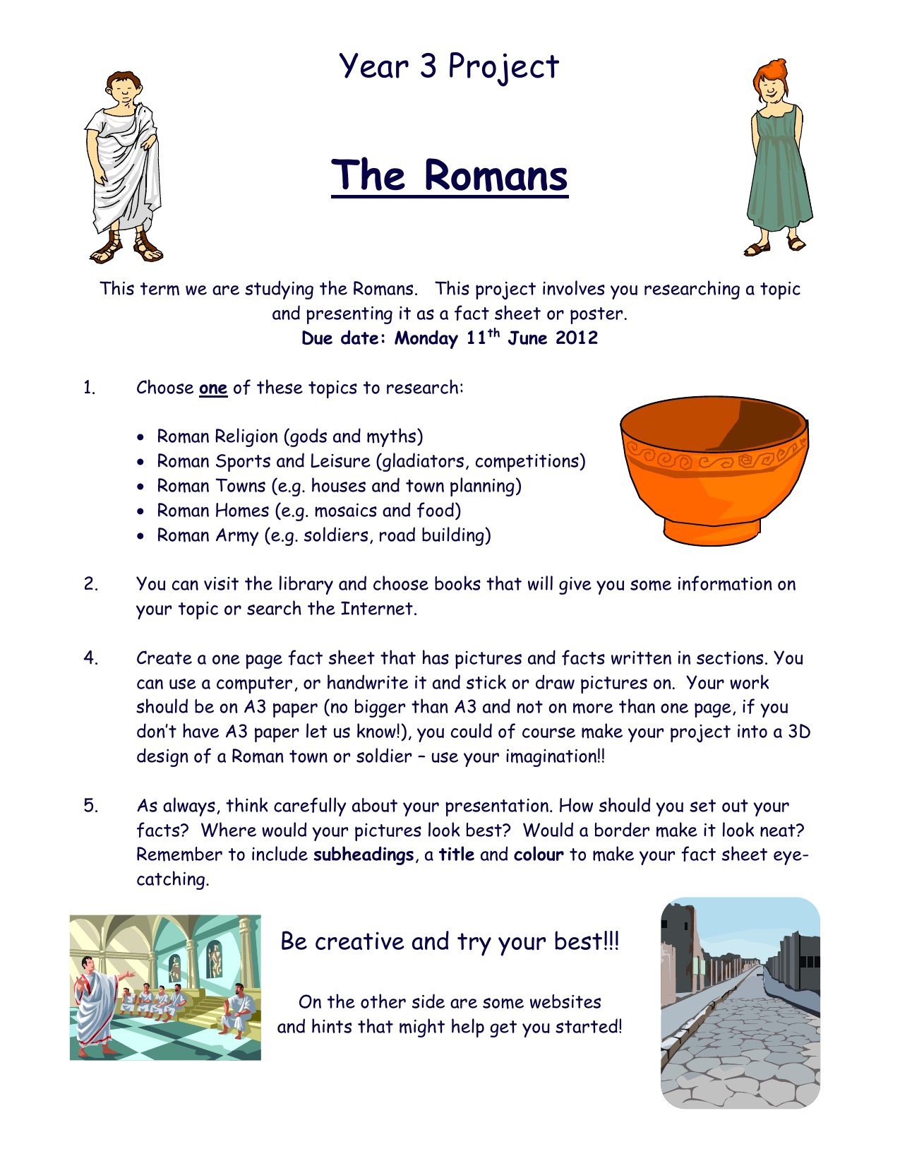 roman homework ideas year 3