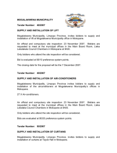 MOGALAKWENA MUNICIPALity tenders supply and installation of