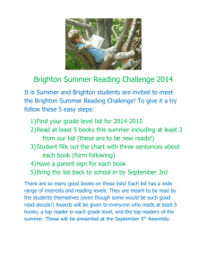 Brighton Summer Reading Challenge 2014 It is Summer and