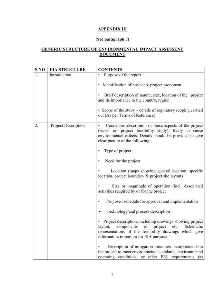 Generic Structure Of Environmental Impact Assessment Document