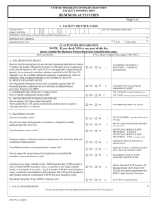 Facility Information form - Business Activity