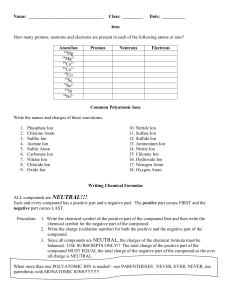 Ions, Names and Formulas Worksheet