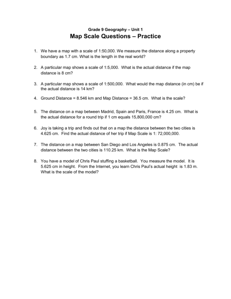 Unit 2 Lesson 8 Map Scale Practice