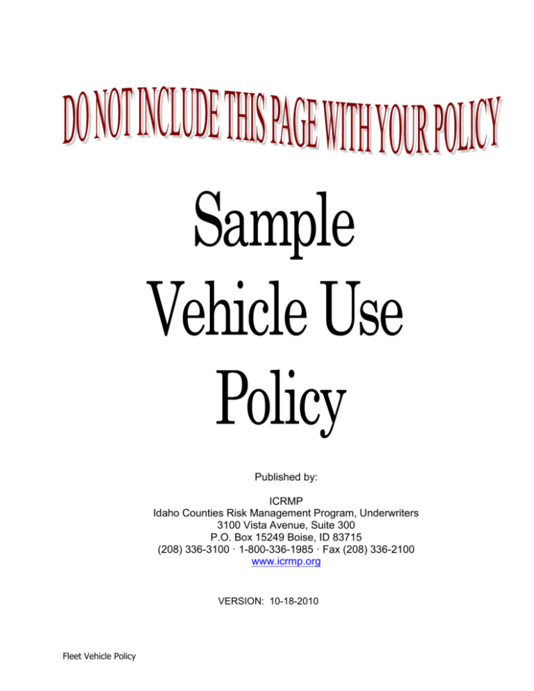 Sample Vehicle Use Policy