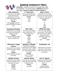 weekly spelling homework menu - St. Agatha School