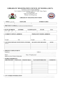 LIBRARIANS` REGISTRATION COUNCIL OF NIGERIA (LRCN