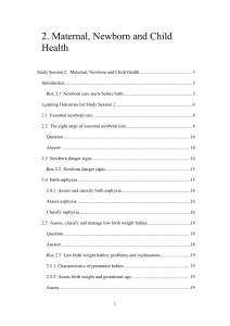 Study Session 2. Maternal, Newborn and Child Health