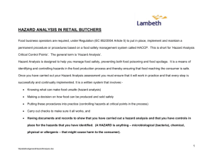 HAZARD ANALYSIS IN COMMERCIAL FOOD PREMISES