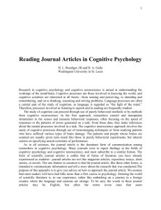 Reading Journal Articles in Cognitive Psychology