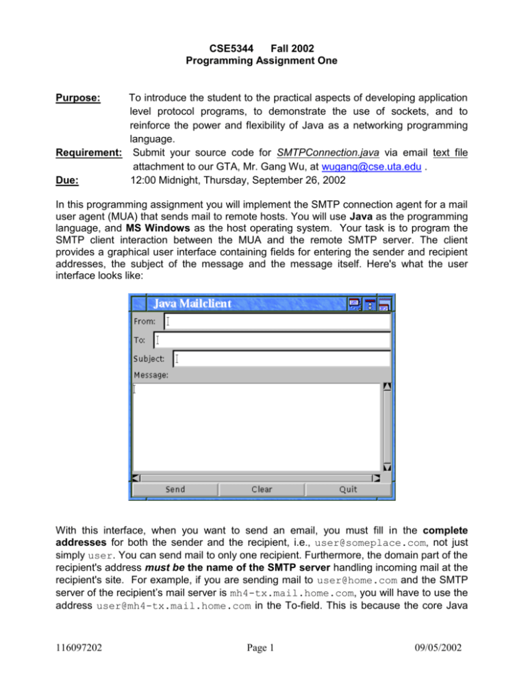 In This Lab You Will Implement A Mail User Agent That Sends