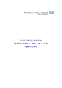 Induction Booklet for Locums (Neonates)