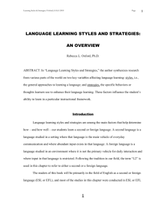 Language Learning Styles and Strategies Oxford