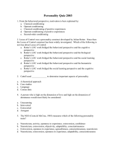 Personality Exam / Quiz Items Developed in 2003