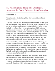 St. Anselm`s Ontological Argument for God`s Existence from