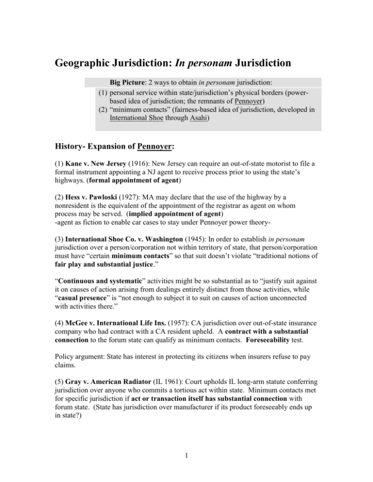 Geographic Jurisdiction In Personam Jurisdiction