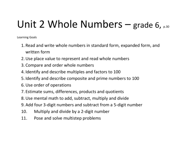 Math Unit 2 Gr 6 Whole Numbers