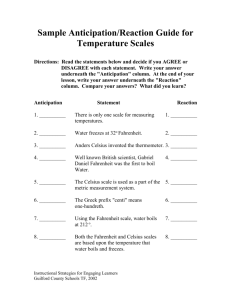 Sample Anticipation/Reaction Guide for Temperature Scales