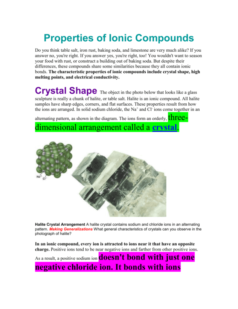 What Are Three Characteristics Properties Of Ionic Compounds